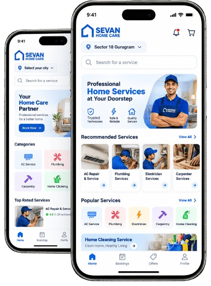Sevan Home Care mobile app for booking and managing home services