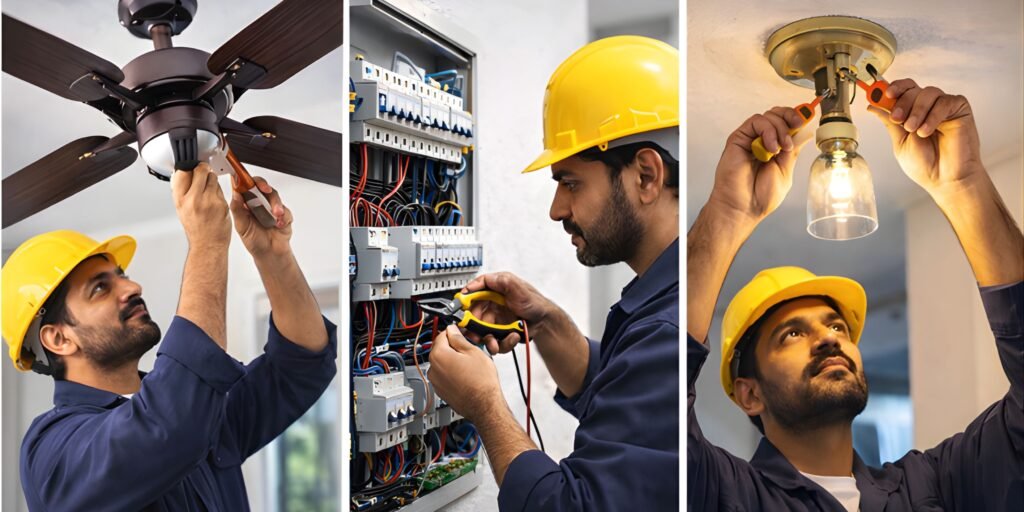 Electrician repairing electrical wiring in Vadodara home